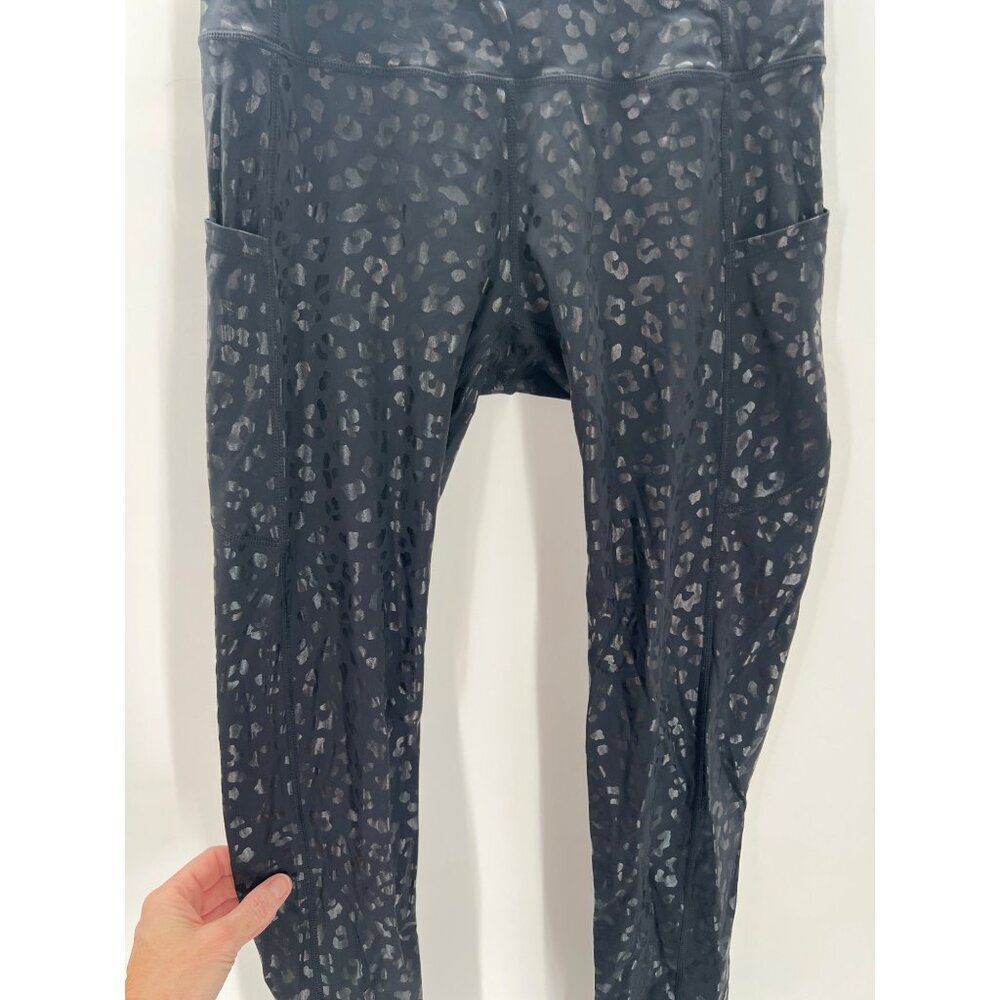 The Gym People Womens Black Leopard Print Leggings HIgh Waist Pockets Medium New - Picture 2 of 8